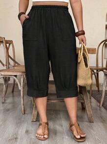 Weeklong Plus SizeCasual Imitation Linen Cropped Pants