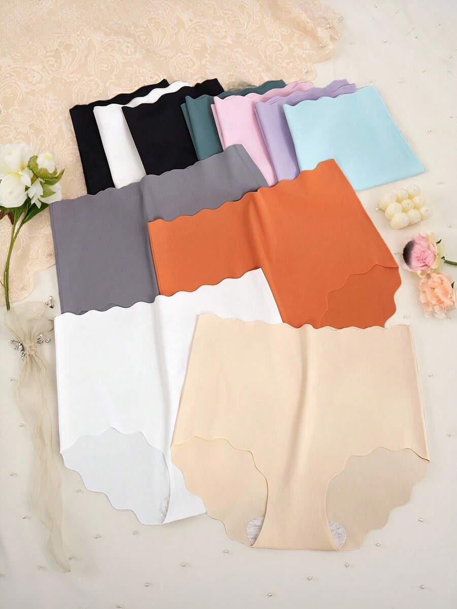 One-Piece Teen Girl Solid Color Seamless Silk Panties For Girl, High Waist Shaping, Comfortable Casual Underwear Suitable For Sports & Daily Wear Back To School Fashion - Multicolor - View 1