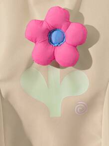 SHEIN Explorewe 小女孩可爱花卉 3D 无袖连衣裙，女孩 3D 剪裁设计太阳裙，适合花园、日常玩耍或上学 - 杏色 - 查看 3