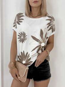 Women's Floral Print Crew Neck Short Sleeve Casual T-Shirt