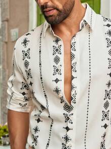 Manfinity VCAY Camisa de manga larga casual y cómoda con estampado personalizado para hombre, para verano - Blanco - Ver 2