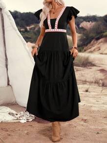 EMERY ROSE Women's Bohemian Style Woven Strap Dress, Sleeveless - Black - View 6