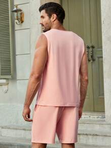Manfinity VCAY 2pcs/Set Men's Casual Street Outdoor Beach Party Sleeveless Tank Top Set - Pink - View 3