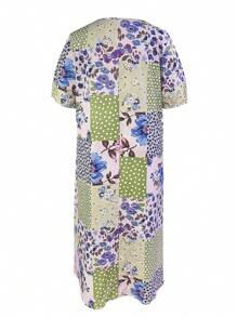 Plus Size Patchwork Print Dress, Casual Holiday Style - Blue - View 2