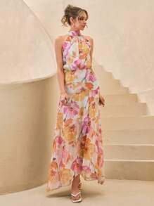 CLARA VERO Vestido largo con cremallera en la parte posterior y estampado floral para mujeres