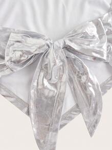 SHEIN ICON 女士性感金属质感垂坠领露背吊带上衣，夏季波西米亚风度假风优雅 - 銀色 - 查看 3