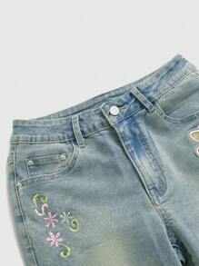 Quần Capri thêu họa tiết bướm cổ điển mùa hè Y2K dành cho nữ - Màu xanh lam - Xem 5