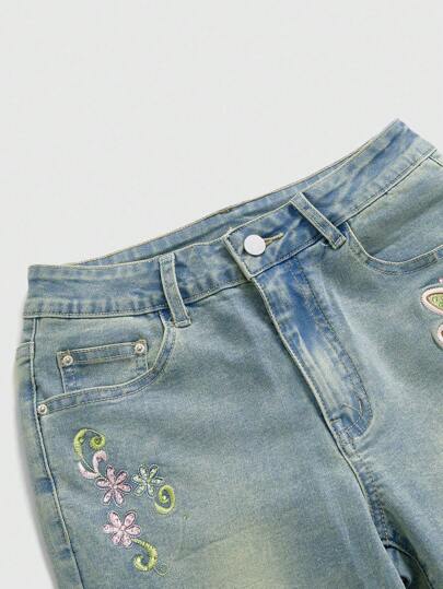 Fairycore Jeans capri para mujeres con bordado de mariposa y lentejuelas, de estilo retro Y2K para el verano
