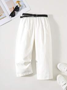 Set de 2 pantalones anchos formales para niños, pantalones largos casuales y versátiles de color blanco, pantalones de traje con cinturón, conjuntos de ropa de niños adecuados para fiestas de cumpleaños, ocasiones formales, bodas, escuela, vacaciones y verano