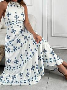 SHEIN Robe longue élégante texturée avec broderie pour femmes