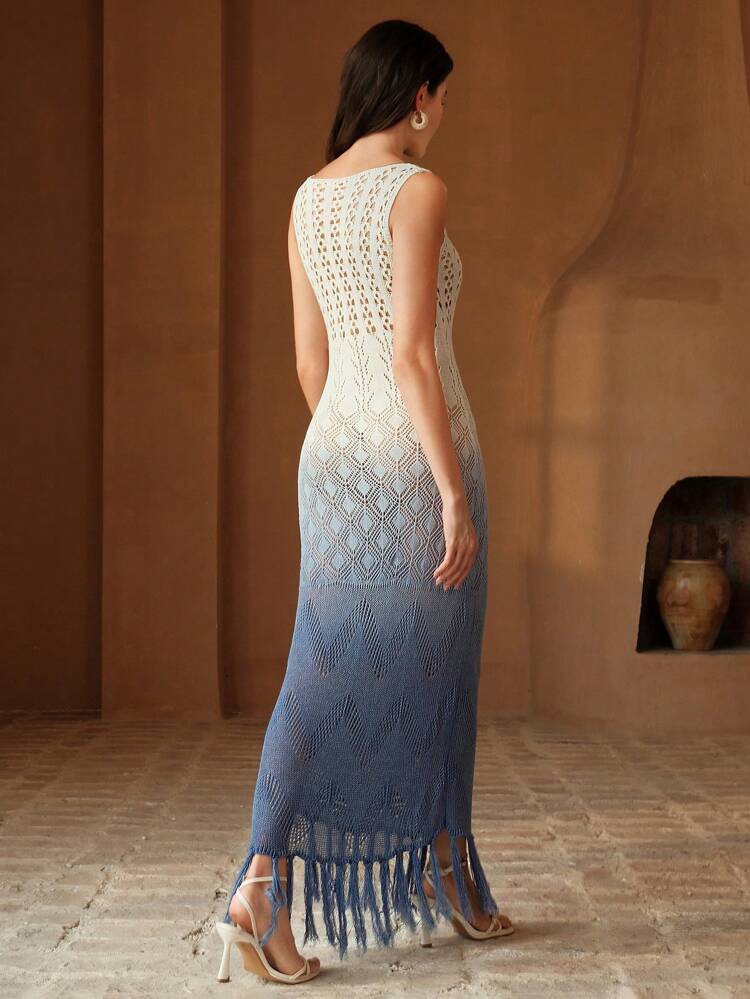 Women's Casual Knitted Hollow Pattern Slip Dress For Summer Beach Vacation