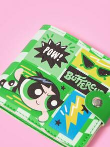 THE POWERPUFF GIRLS X SHEIN Green Cartoon Wavy Plaid Lightning Print Cute Wallet