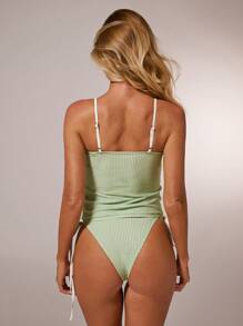 SHEIN Forever 21 女士海滩泳衣 女式全覆盖夏季套装 端庄泳装 两件套 绿色 - 綠色 - 查看 2