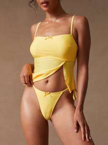 NYA SZN Slip de baie cu legături laterale, vară, plajă, vacanță tropicală, casual, zi de zi, ieșiri în oraș, stropi tropicali, galben