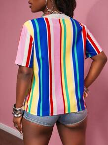 Slaydiva 2025夏季新款音乐节/毕业/生日派对/日常/休闲/度假/邮轮/沙滩装女士休闲V领条纹百搭上衣，热卖 - 彩色 - 查看 3