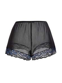 SHEIN Conjunto de pijama de camisola y shorts de encaje azul marino sexy - Negro - Ver 6