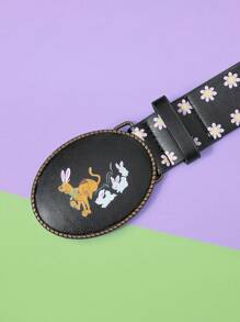 SCOOBY-DOO X SHEIN 1pc Women's Cute Cartoon Pattern Buckle Waist Belt - Black - View 3