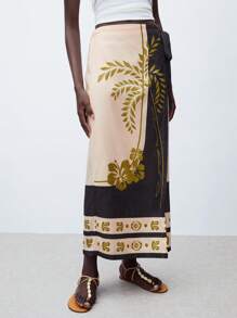 Maija Falda con estampado floral y efecto cruzado con cintura de lazo, de uso casual y para vacaciones, para mujer