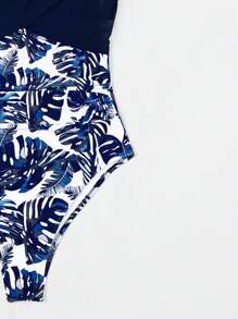 Swim Lushoire 女士花卉印花露背吊带连体泳衣，随机印花 - 藏蓝色 - 查看 5