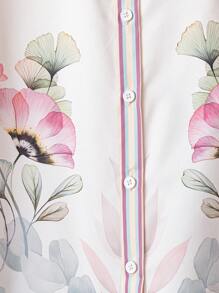 Lacomfia 2件套纽扣领花卉印花衬衫和裤子休闲女装 - 彩色 - 查看 3