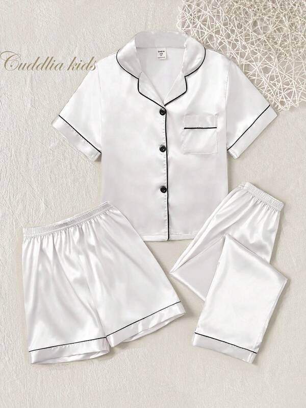Tween Girl Light Pink Simple Color Spandex Fabric Three-Piece Casual Set Including Long Pants, Shorts, And Short Sleeve Shirt, Can Be Worn At Home