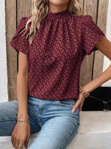 EMERY ROSE Women's Short Sleeve Fashionable Blouse, Suitable For Summer - Burgundy - View 5