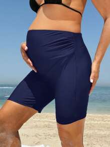 SHEIN Pregnant Women Simple Solid Color Ruched High Waist Swimsuit Bottom For Summer - Navy Blue - View 3