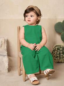 Travachic KIDS Babygirl 夏季可爱荷叶边无袖背心和裤子套装 - 綠色 - 查看 3