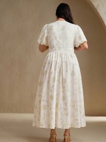 Anewsta 大码女式长袖刺绣连衣裙，优质大气连衣裙 - 白色 - 查看 7