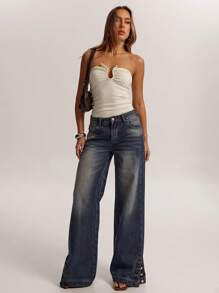 SHEIN BAE Women's Solid Color Pleated Fashionable Bandeau Bodysuit - Apricot - View 3