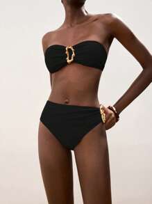 Maija Bộ đồ bơi bikini họa tiết kim loại trang trí bãi biển cho nữ - màu đen - Xem 4