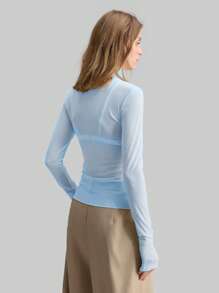 Ontre Blusa de cuello alto de punto estilo Estocolmo para otoño, elegante para otoño/invierno, blusa de manga larga con malla, blusa básica casual de negocios para mujer