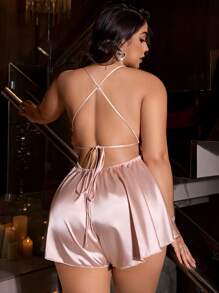 SilkySpell 1 peça Vestido Anágua Sexy Feminino Plus Size com Decote V Profundo e Babados, Macacão Elegante de Charmeuse Solto com Cinto na Cintura, Adequado para Uso Doméstico