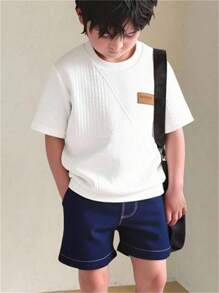 SHEIN Genkimix Kids 年轻男孩简约纯色短袖休闲 T 恤 - 白色 - 查看 7