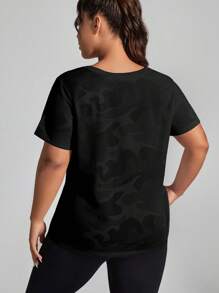 Easithlete Camiseta de actividad física de manga corta con cuello redondo y estampado de camuflaje para mujer de talla grande