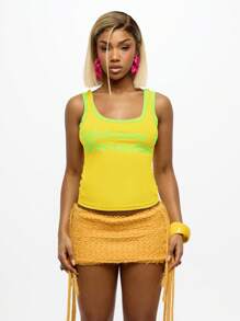 SUMWON WOMEN 欢迎天堂图案背心复古风夏季节日露脐背心Y2K时尚宣言休闲街头服饰 - 黃色 - 查看 1