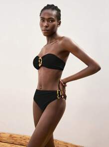 Maija Bộ đồ bơi bikini họa tiết kim loại trang trí bãi biển cho nữ - màu đen - Xem 3