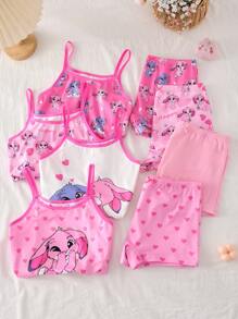 Set de 4 piezas de ropa interior para niñas que incluye camisola inalámbrica de unicolor elegante y calzoncillos cómodos y transpirables