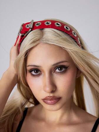 Anime 1 pieza Diadema punk rock con remaches metálicos, 1 pieza Diadema elástica de unicolor de piel sintética subcultura Y2K, accesorios de moda de diseño nicho, banda para el cabello, aro para el cabello