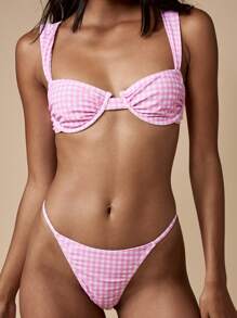 MISSGUIDED Bộ bikini ban công họa tiết gingham cắt kiểu Brazil chân cao mặc đi nghỉ mát tiệc hồ bơi bãi biển mùa hè - Nhiều màu - Xem 3