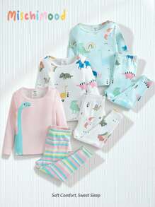 3pcs Set Baby Girls Snug Fit Dinosaur World Allover Print Long Sleeve T-Shirt And Pants Pajamas - Multicolor - View 6