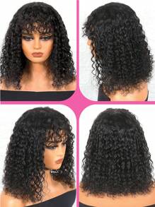 Water Wave Glueless Bob Wig Human Hair Wigs With Bangs Human Hair Lace Wigs For Women SHAGGY STYLE All Ready Wig Pre Bleached Pre Plucked Pre-Cut Lace Melting 4x4 Lace Closure Glueless Wig With Front Hair 100% Human Hair CHIC BOB 9AM HAIR - SNatural - View 3