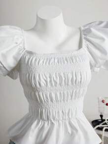 SHEIN Unity 褶皱细节紧身短款上衣，休闲百搭度假装，春夏