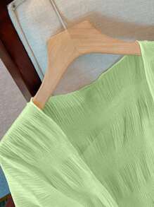 SHEIN Áo khoác cardigan mỏng xếp ly kiểu Pháp nhẹ mới dành cho nữ, tôn dáng - Màu xanh Bạc hà - Xem 6