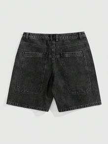 ROMWE MEN Street Life Men's Summer Fashion Leopard Print Denim Shorts With Rhinestones - Black - View 9