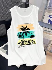 SHEIN Tween Boy Simple Knit Sleeveless Top, Suitable For Summer - White - View 2