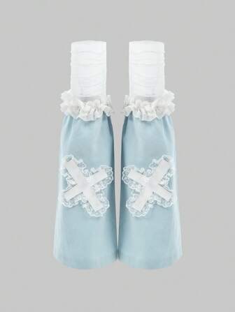 Anime 1 Paar Y2K Ästhetik Kreuz Spitze Blumen Beinlinge, Nischenentwurf vielseitige Beinlinge