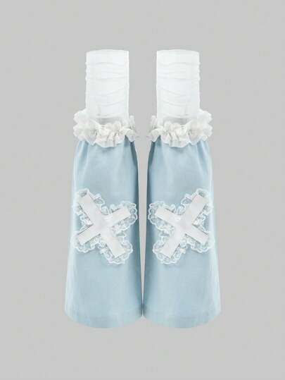 Anime 1 Pair Y2K Aesthetics Cross Lace Floral Leg Warmers, Niche Design Versatile Leg Warmers