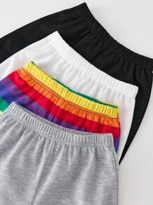 Set de 4 pantalones cortos holgados de punto con estampado de rayas arcoíris de estilo universitario casual para vacaciones, surtido de 4 colores, adecuados para primavera y verano - Multicolor - Ver 3