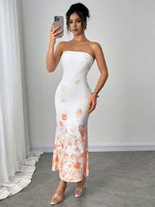 Firerie Ladies New Floral Print Backless Strapless Dress, Suitable For Beach Trips, Outings, Daily Casual Outings, Beach Vacations, Garden Parties/Tea Parties And Other Occasions/Pride Outfits Women/Acation Outfits Woman/Birthday Dress/Teacher Outfits For Women - Multicolor - View 7
